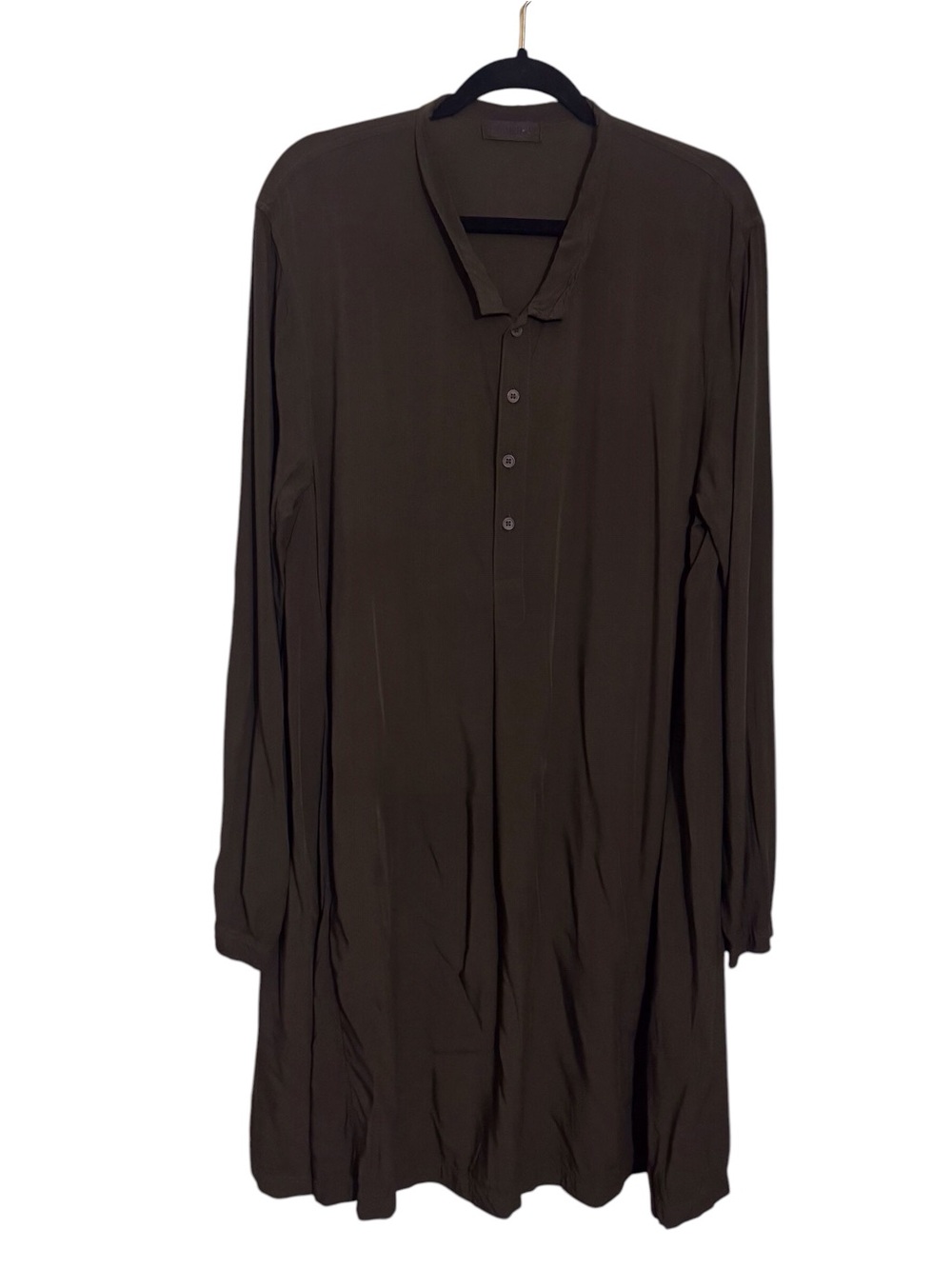 CP Shades Size Large Dark Green Rayon Midi Dress Lagenlook Boho Pockets Collared
